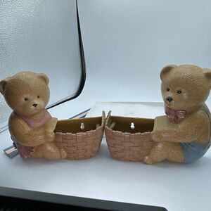 Vintage Burwood bears wall hanging planters 1988 boy girl bears